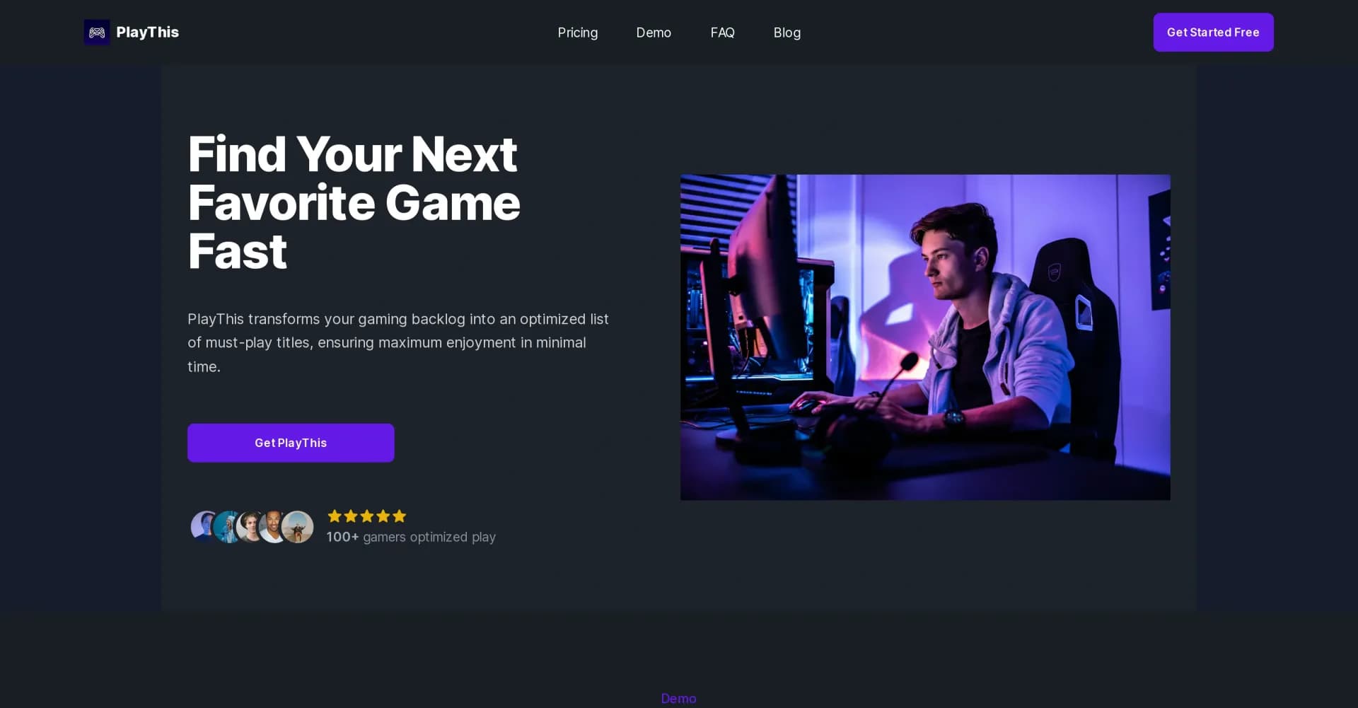 PlayThis homepage screenshot — Find your next favorite game fast