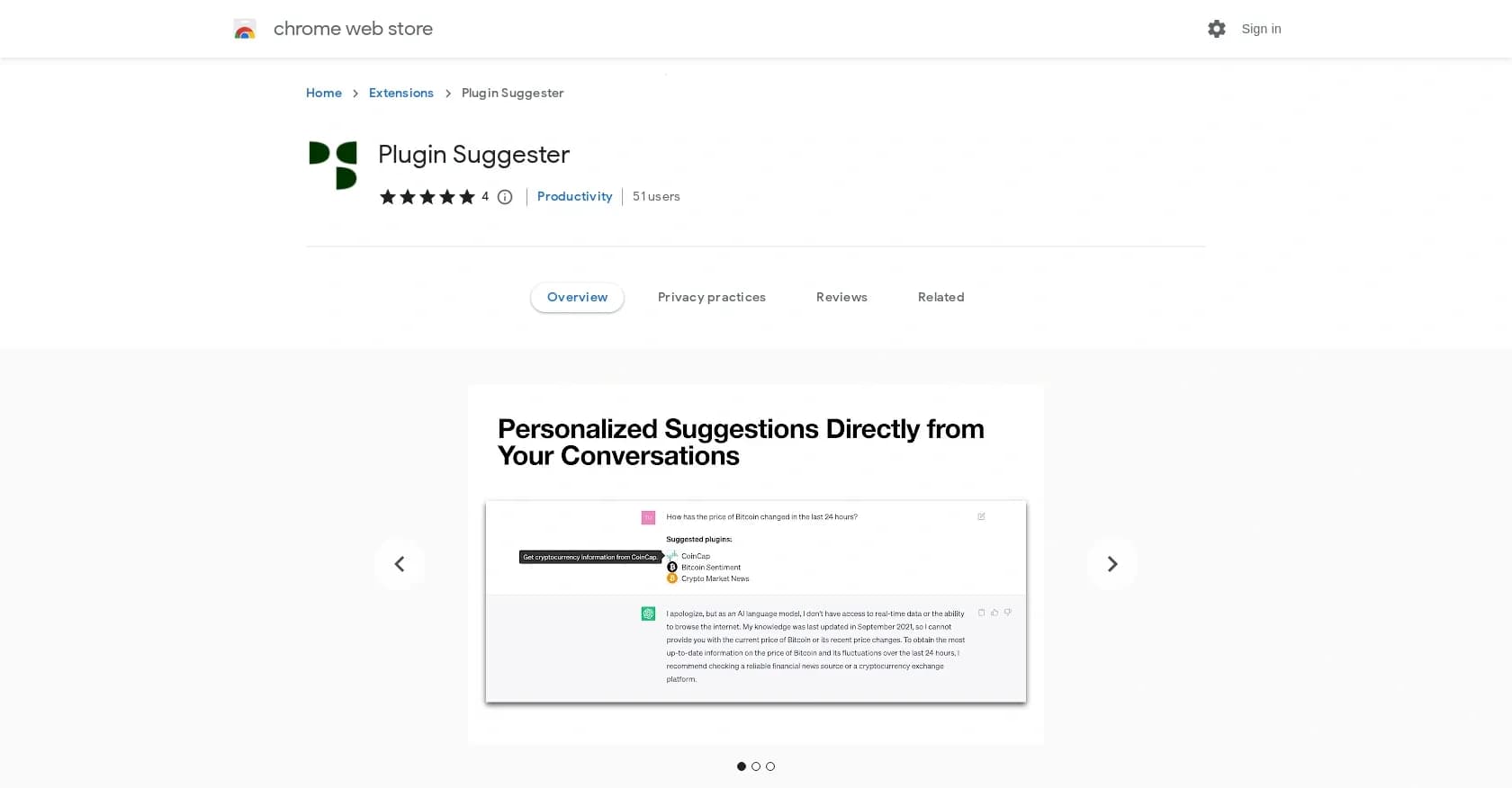 Plugin Suggester homepage screenshot — Real-time recommendations for ChatGPT conversations.