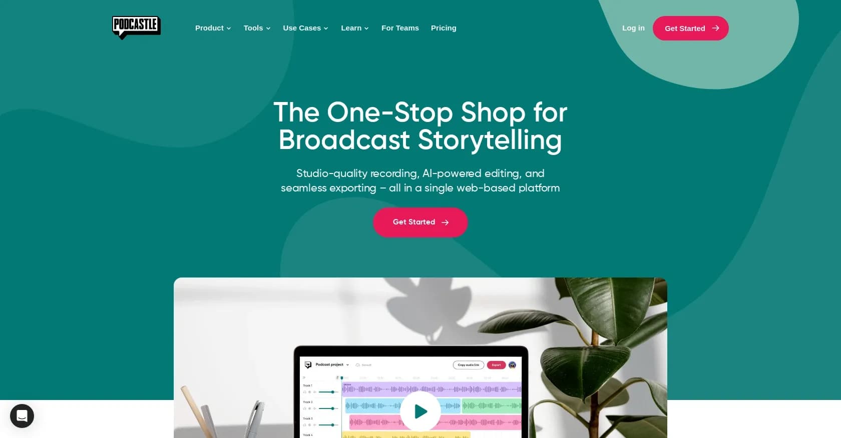 Podcastle homepage screenshot — Seamless podcast recording and editing