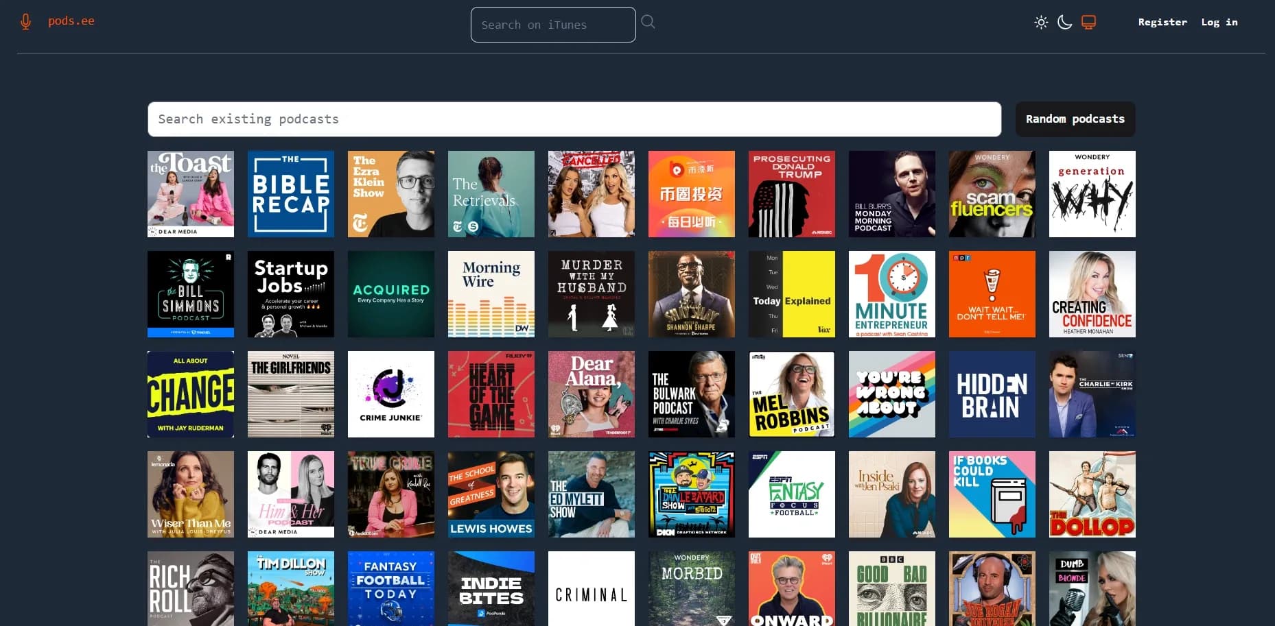 Pods.ee homepage screenshot — AI-powered tools for podcast listeners
