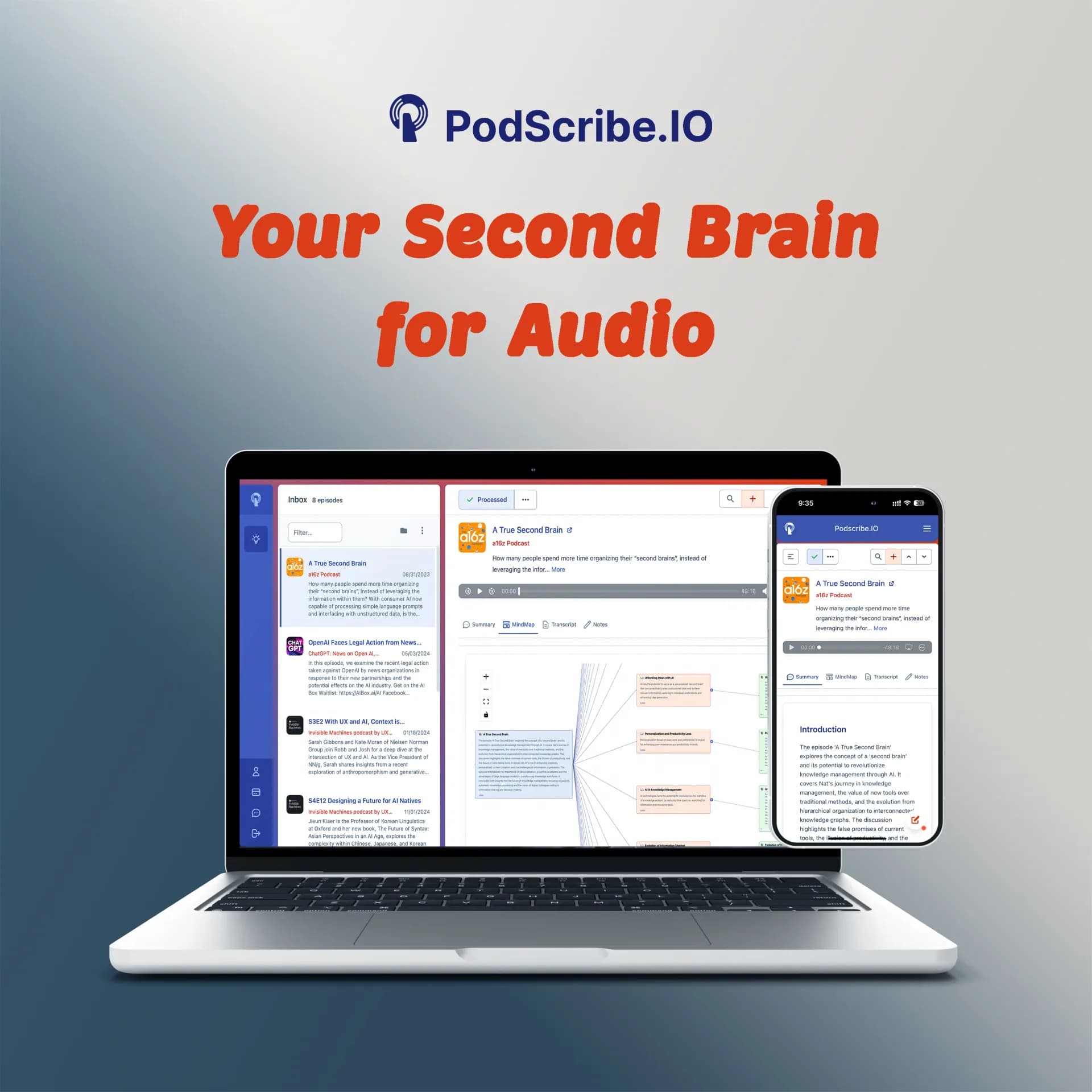PodScribe.IO homepage screenshot — AI-Powered: Turn Podcasts & Videos into Smart Content Assets