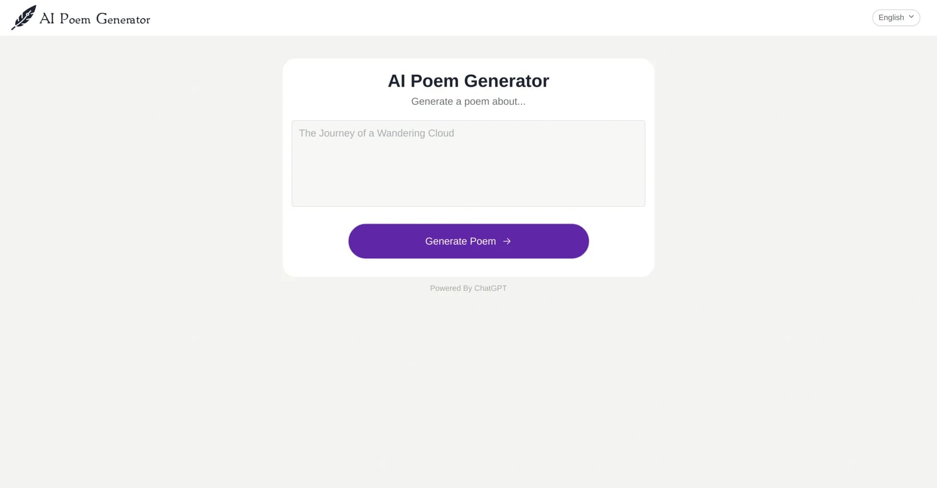 PoemGeneratorAI homepage screenshot — Create custom rhyming poems instantly with AI.