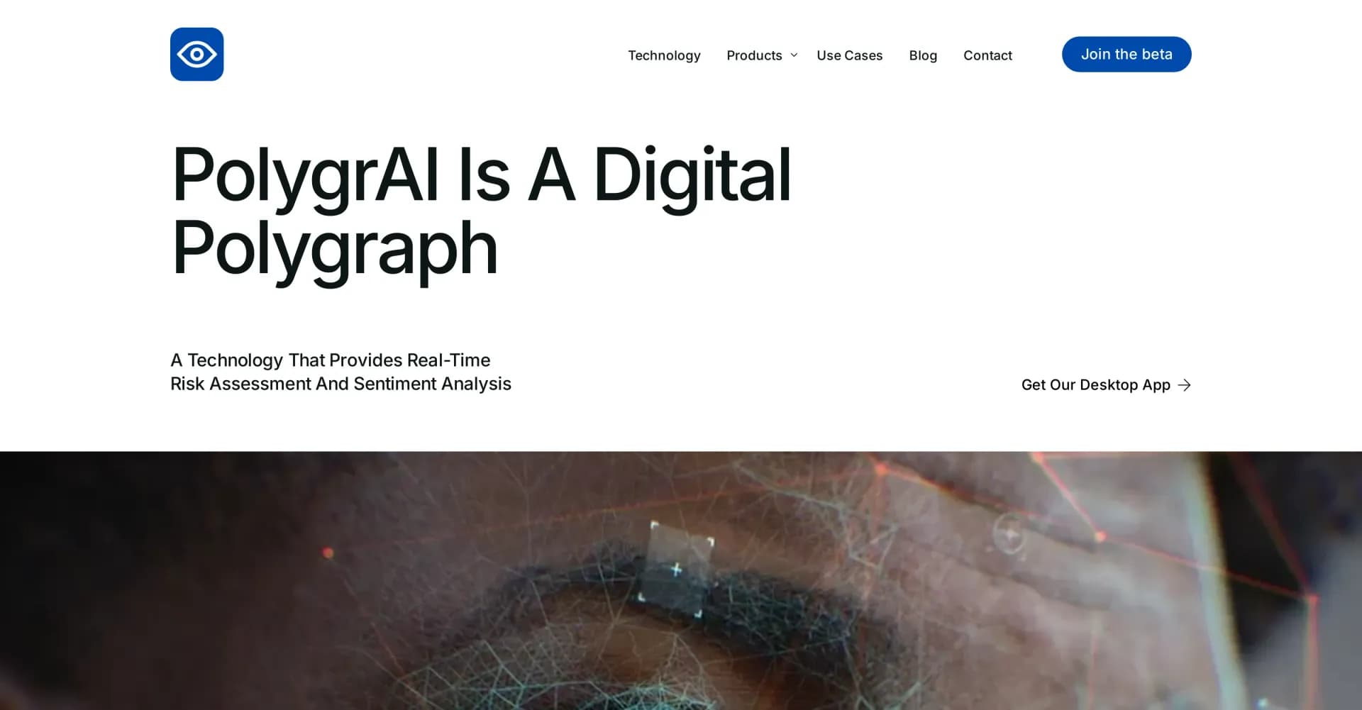 PolygrAI homepage screenshot — AI-powered digital polygraph for real-time risk assessment