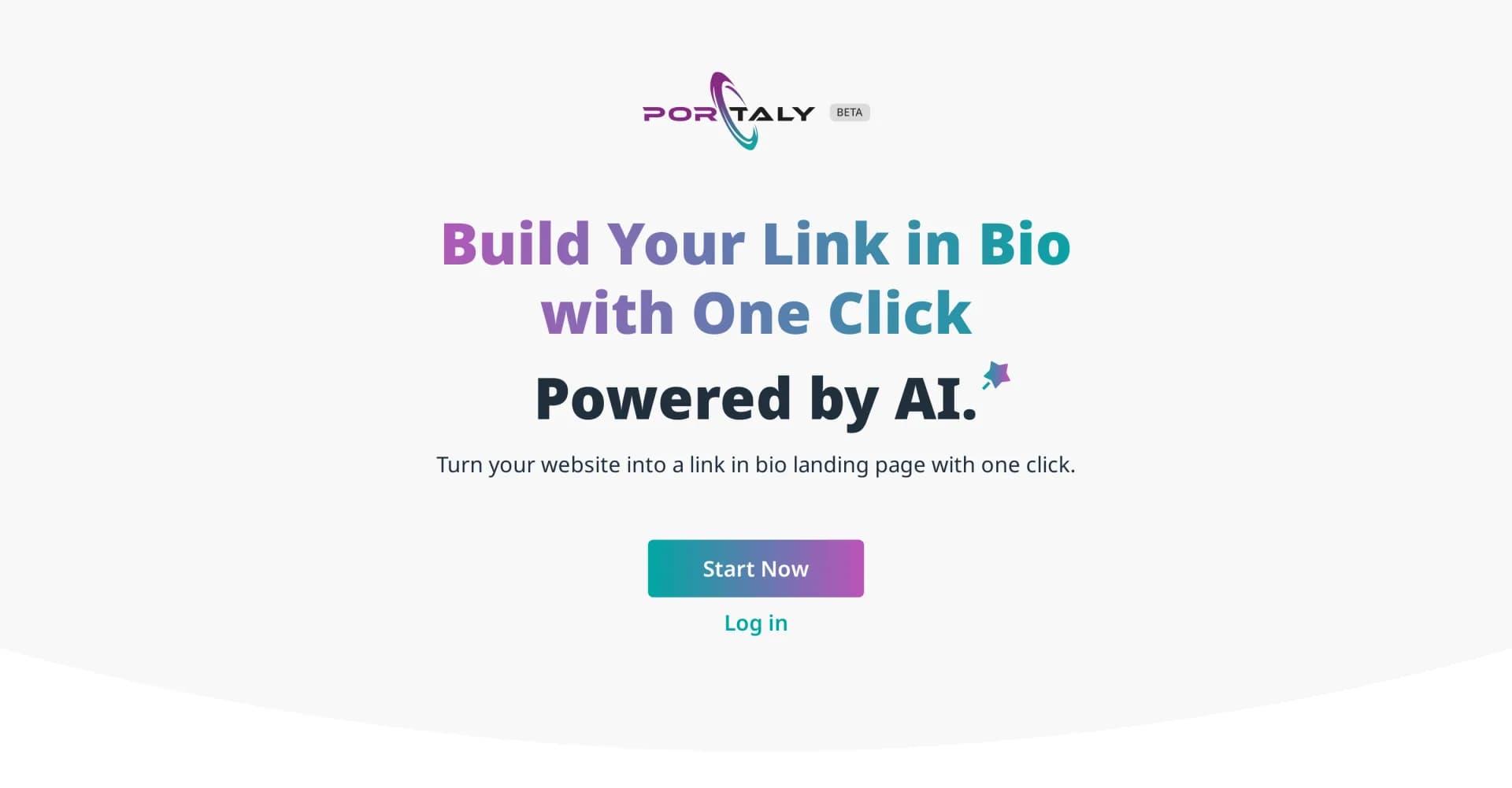 Portaly homepage screenshot — Build AI-powered link-in-bio pages instantly.