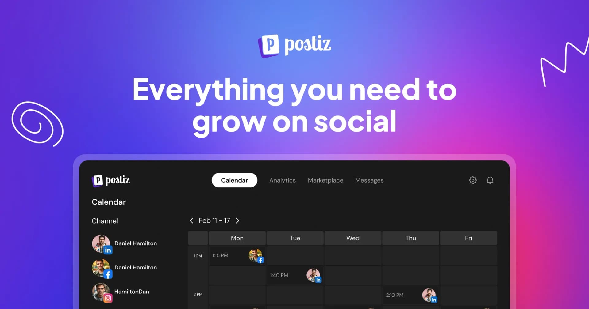 Postizv1.20.1 homepage screenshot — Streamline your social media in one place.