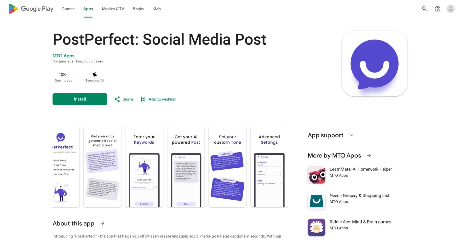 PostPerfect homepage screenshot — Automated social media posts.