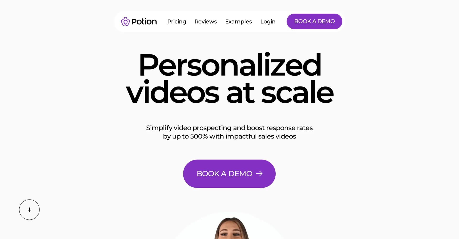 Potion homepage screenshot — Supercharge sales with personalized video prospecting