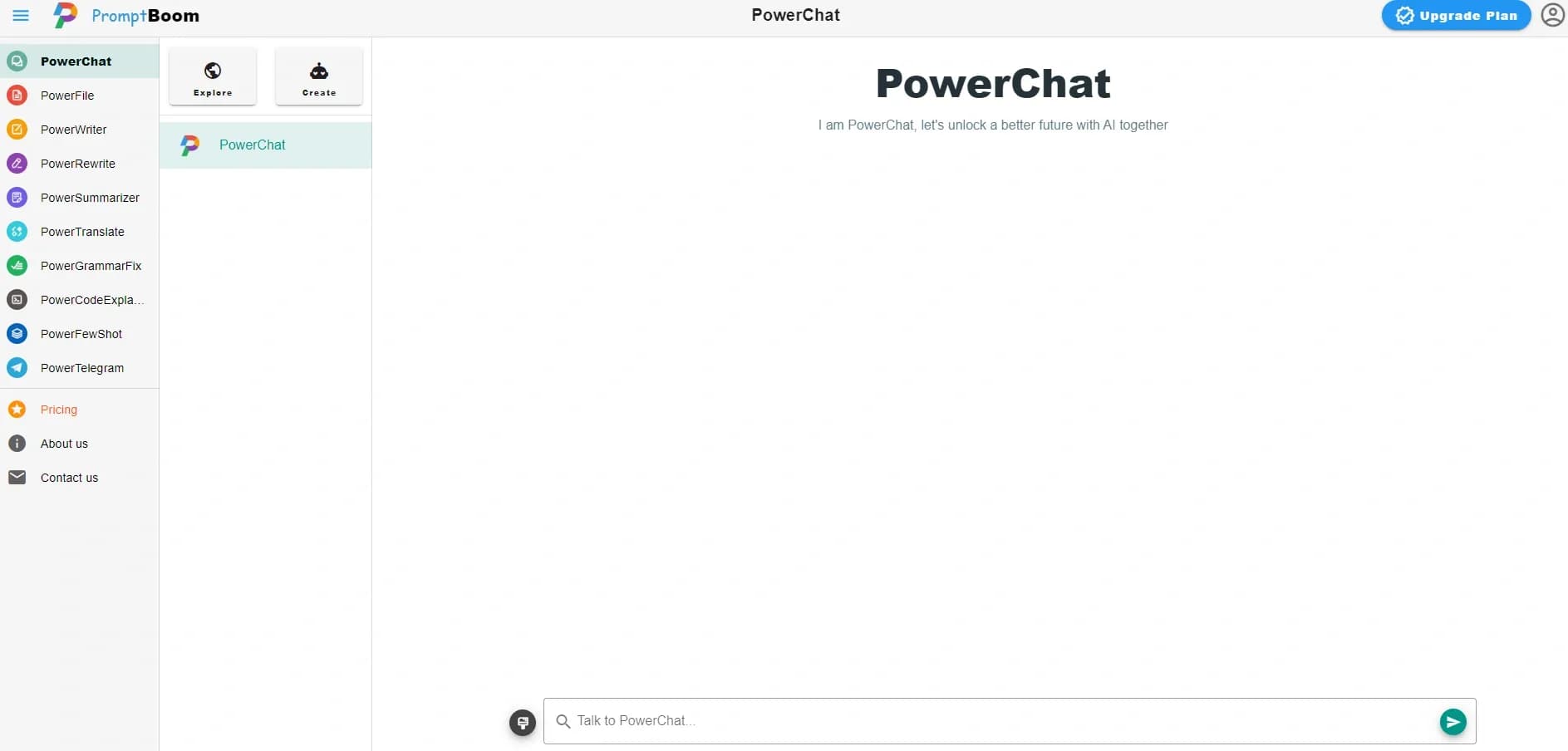 PowerChat homepage screenshot — All-in-one AI platform with advanced models and tools