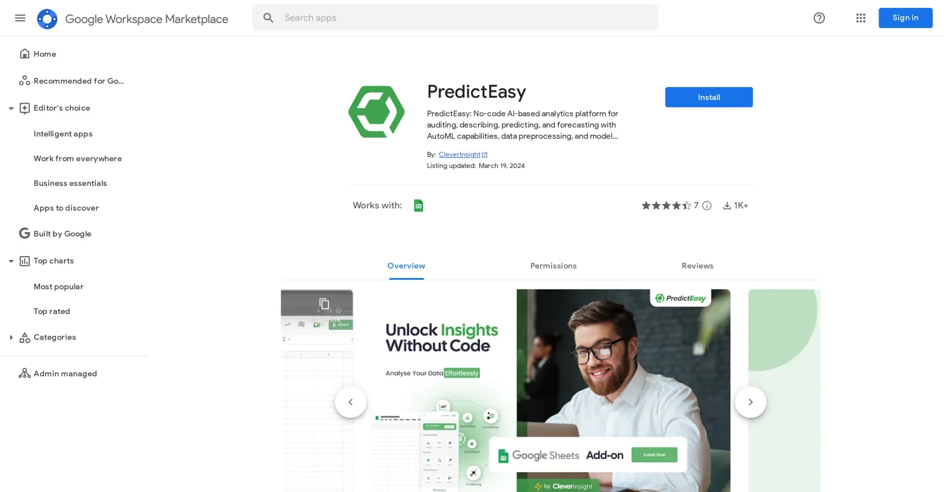 PredictEasy homepage screenshot — No-code AI analytics for auditing, predicting, and forecasti