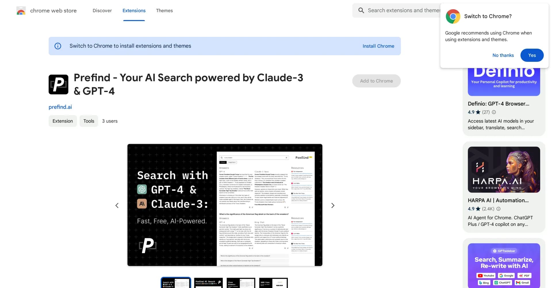 Prefind homepage screenshot — Your AI-powered smart search engine.