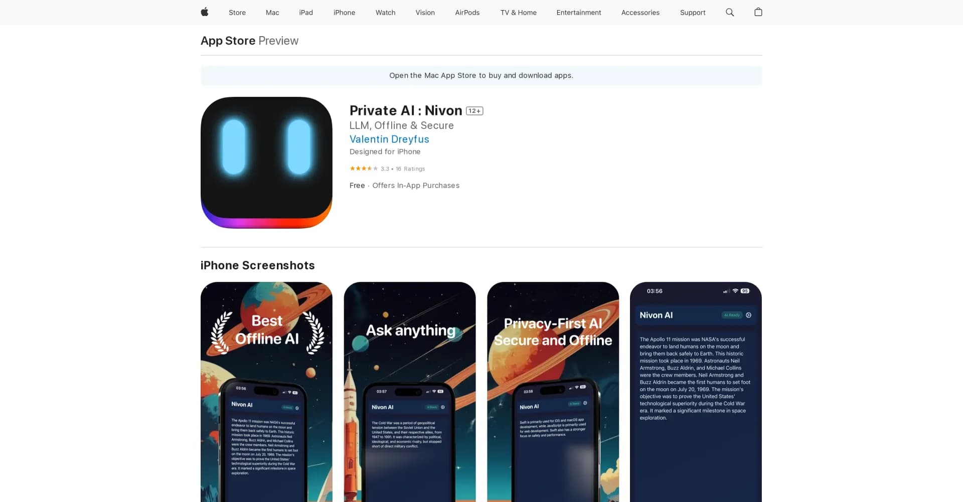 Private AI: Nivon homepage screenshot — Turn your iPhone into a private AI powerhouse.