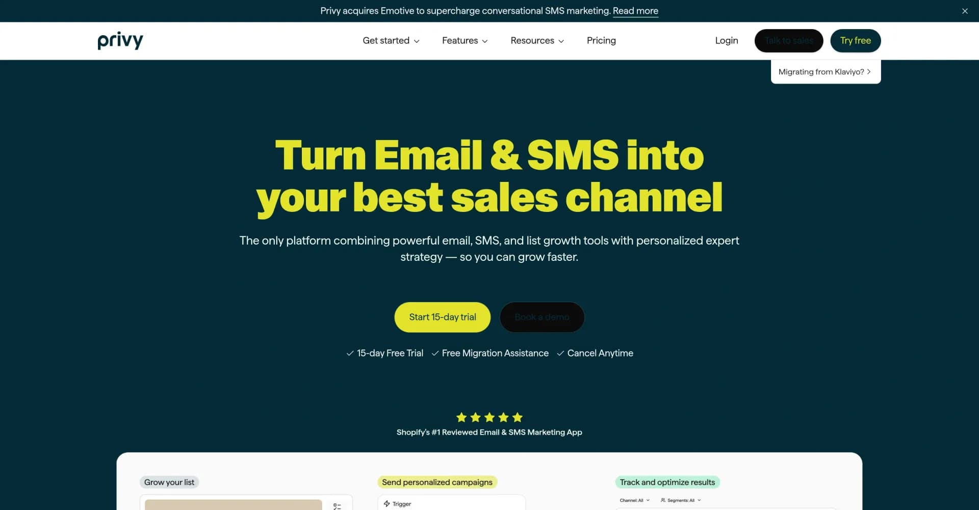 Privy homepage screenshot — Turn Email & SMS into your best sales channel