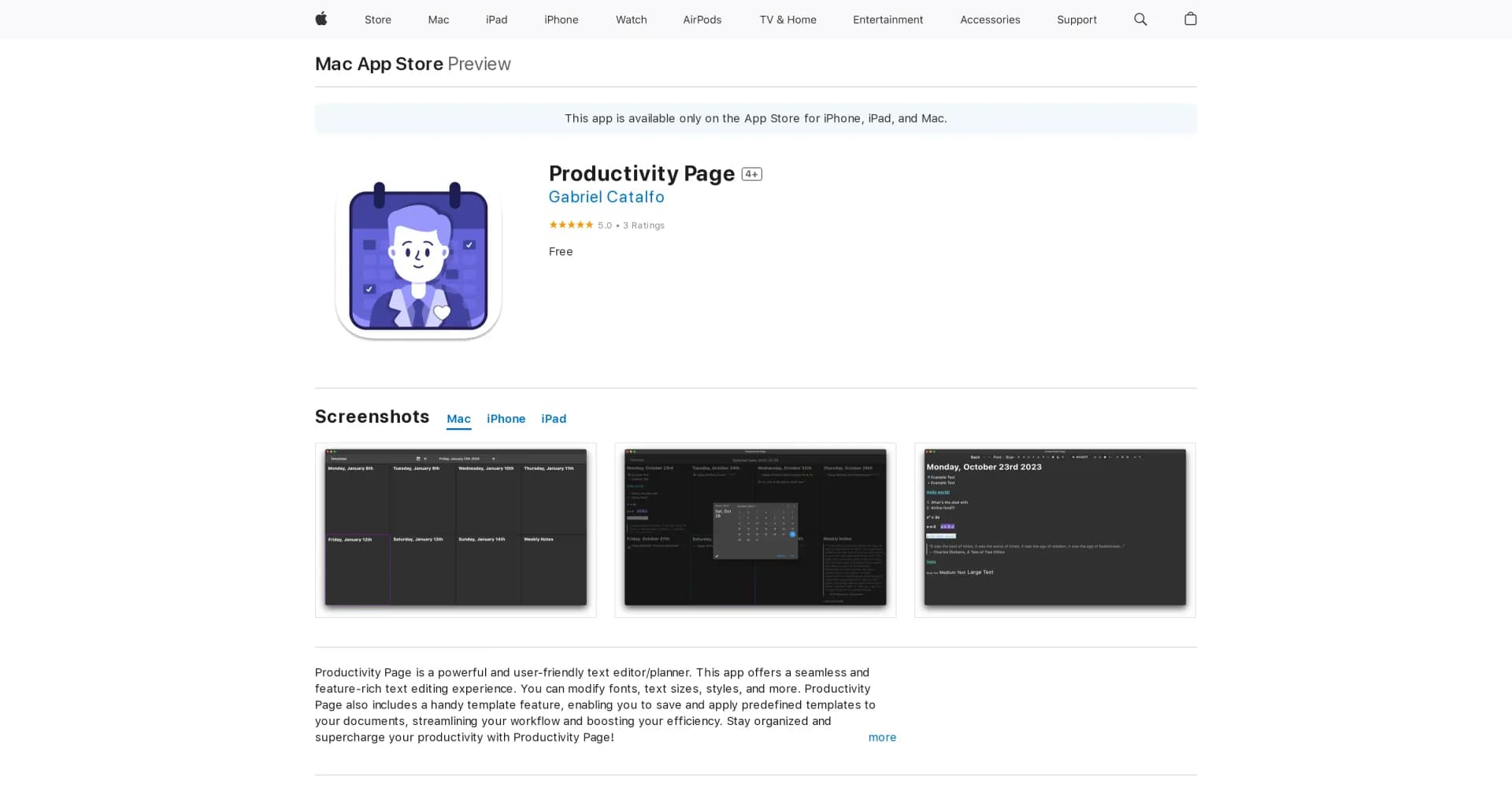Productivity Page homepage screenshot — Boost your productivity on any Apple device.