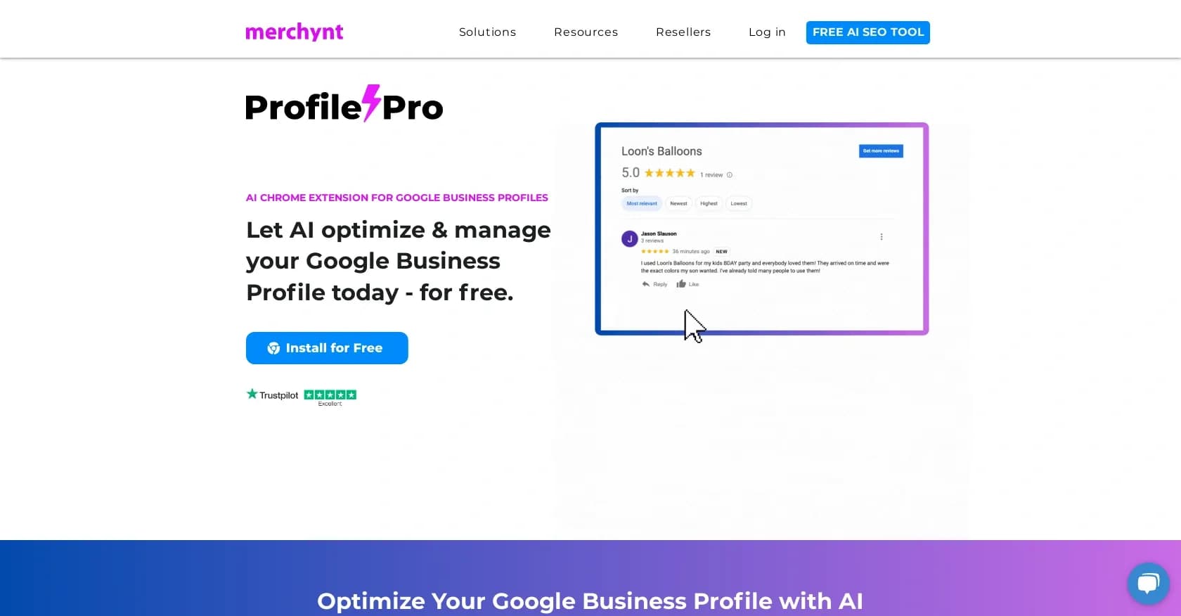 ProfilePro homepage screenshot — Automated SEO optimizes Google profiles.