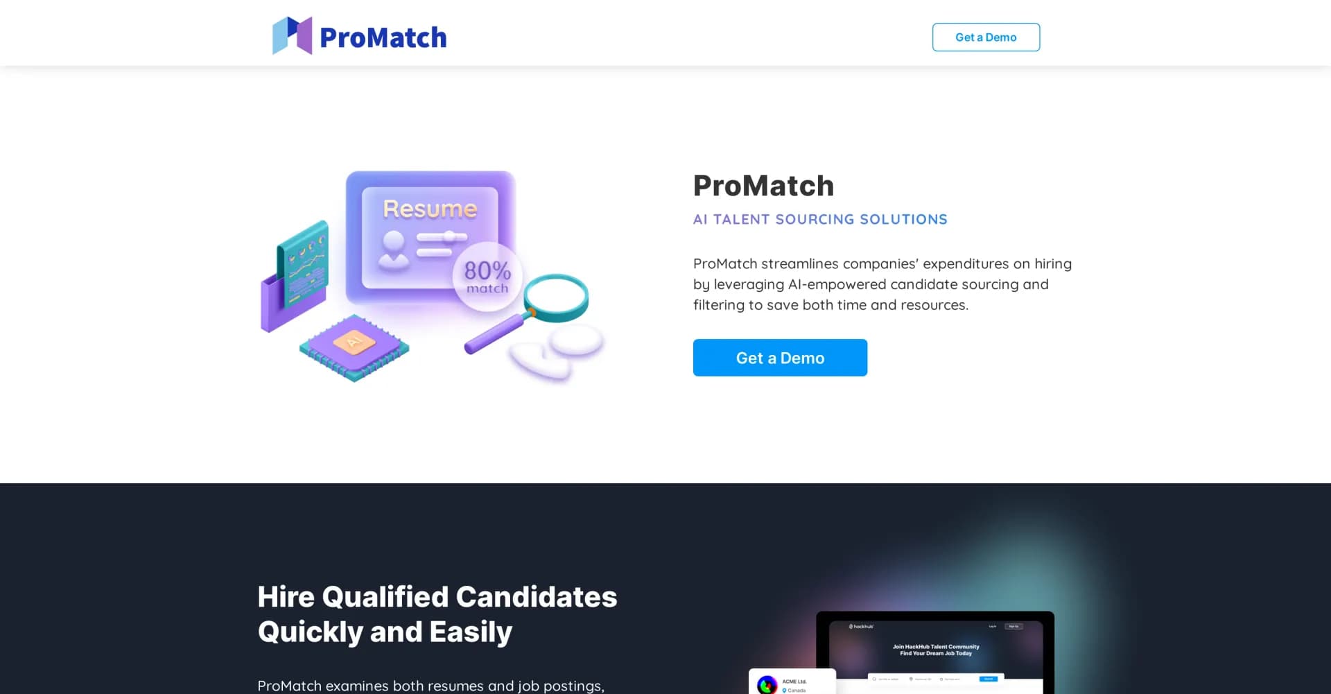ProMatch homepage screenshot — Connect, learn, and innovate in tech communities.