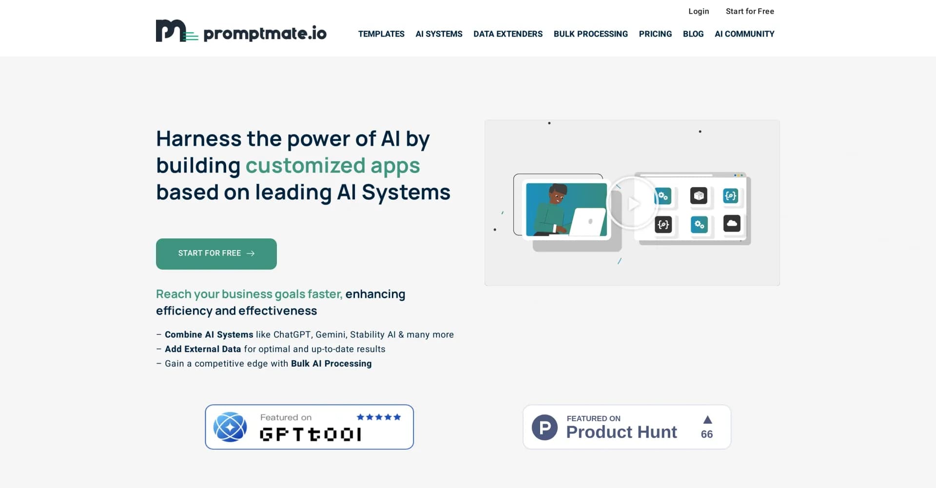 Promptmate homepage screenshot — Build AI Powered Apps for superior efficiency.