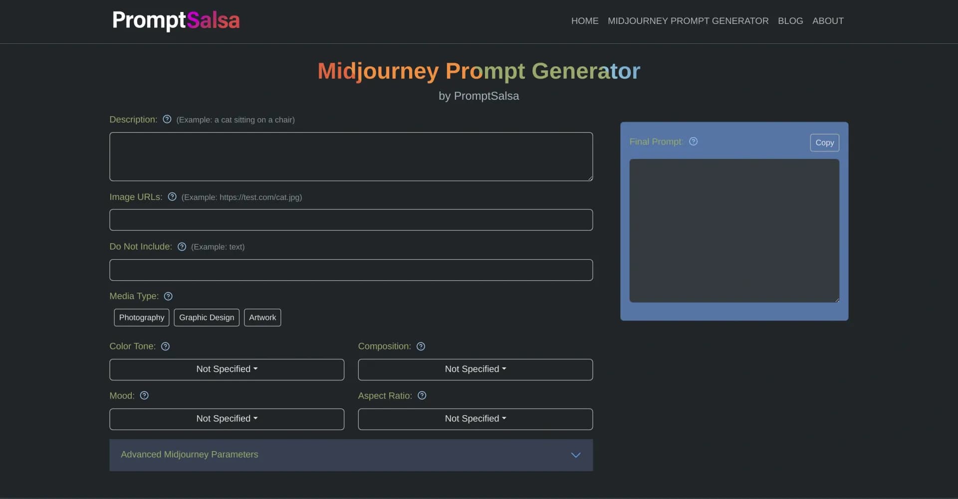 Promptsalsa homepage screenshot — Elevate Midjourney creativity for stunning visuals.