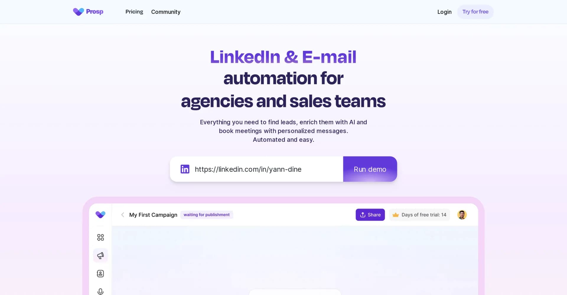 Prosp homepage screenshot — AI-powered outreach for 10x more replies