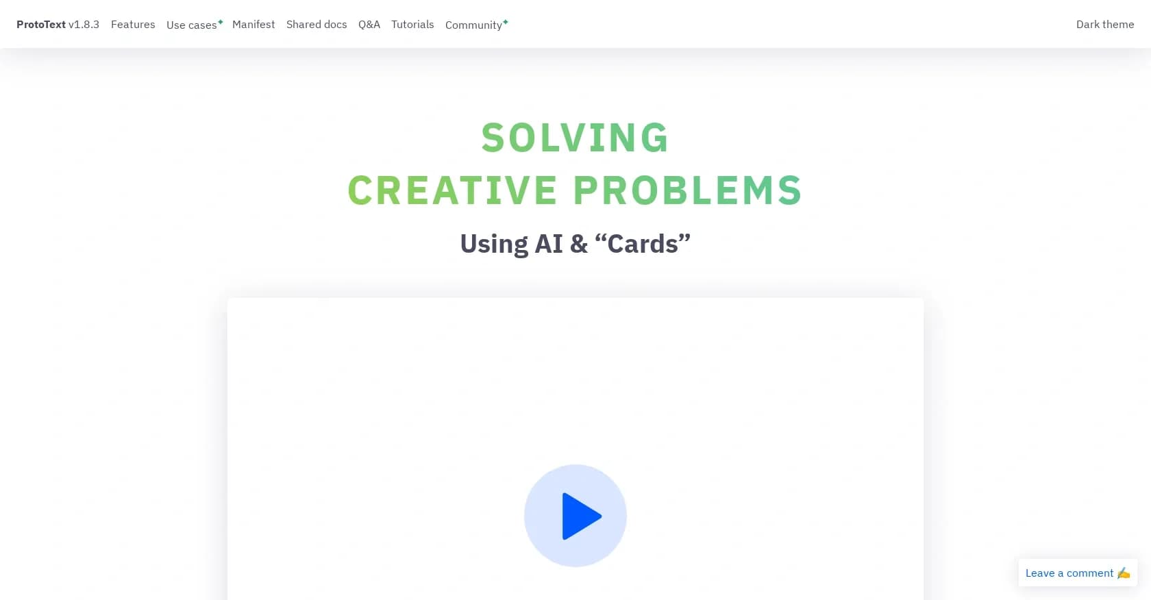 Prototext homepage screenshot — Free AI-powered brainstorming and content management app