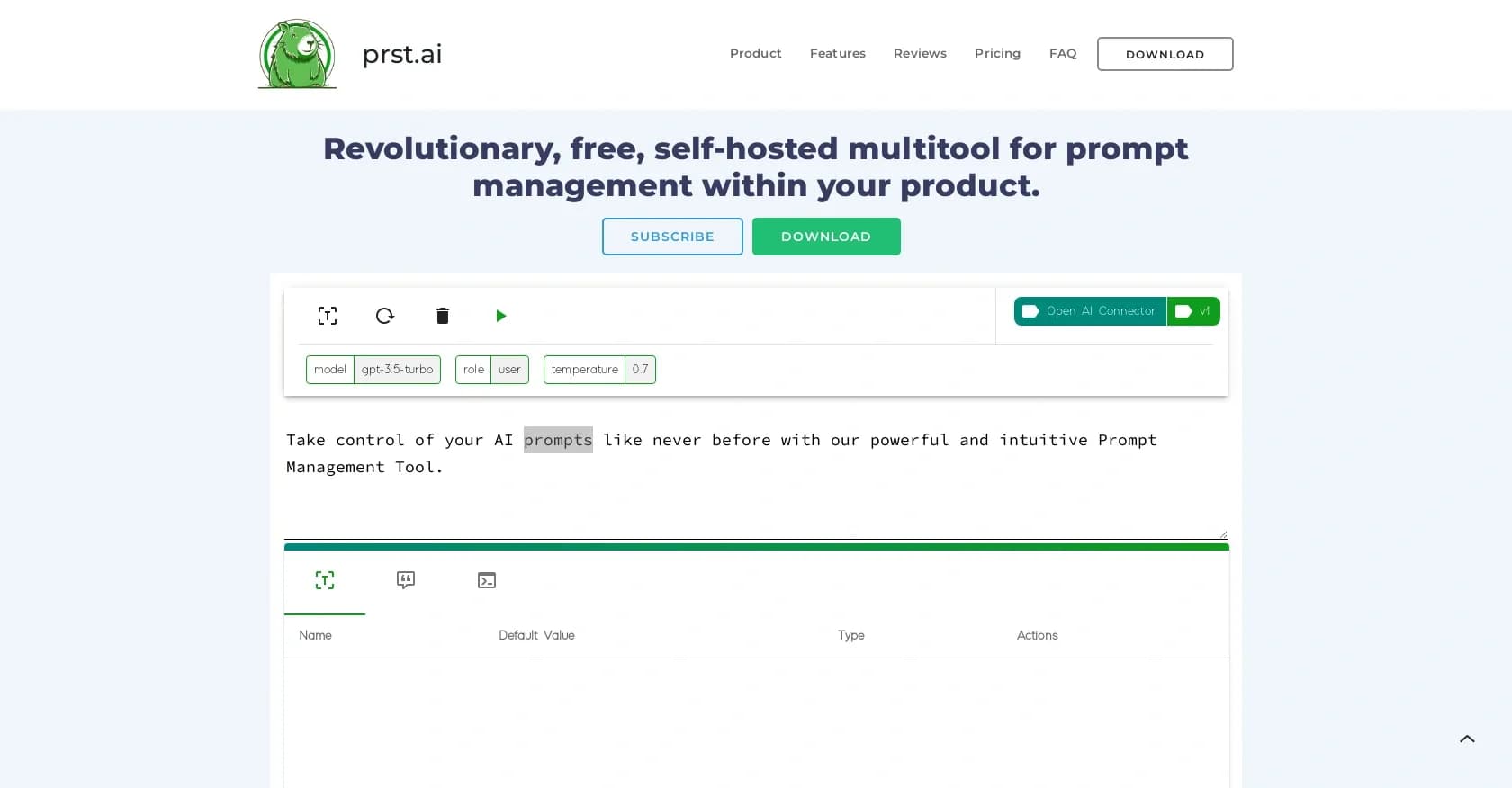 PRST.ai homepage screenshot — Self-hosted AI automation for seamless prompt management