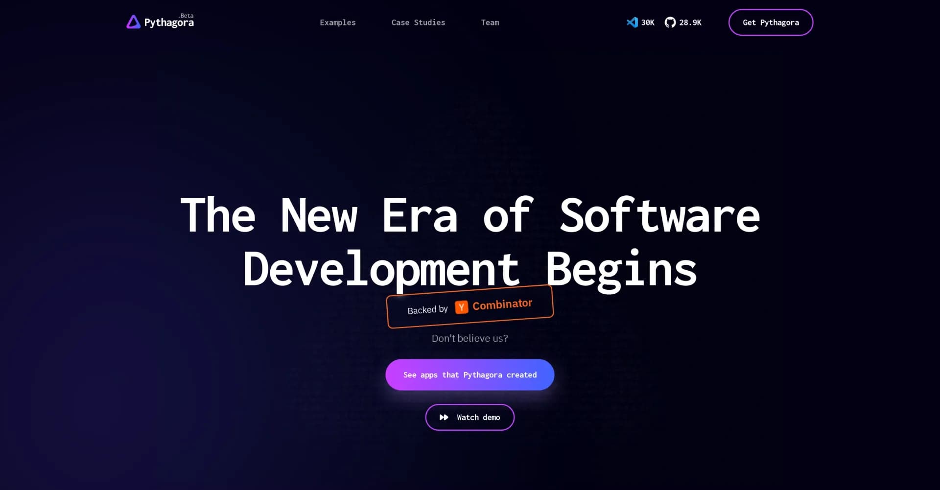Pythagora homepage screenshot — Create automated tests from server activity.