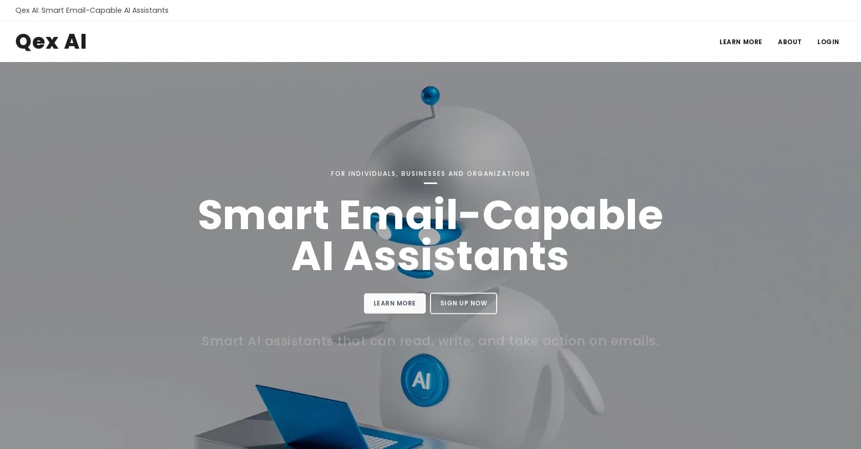 QexAI homepage screenshot — Smart AI that reads, writes, and manages your emails.