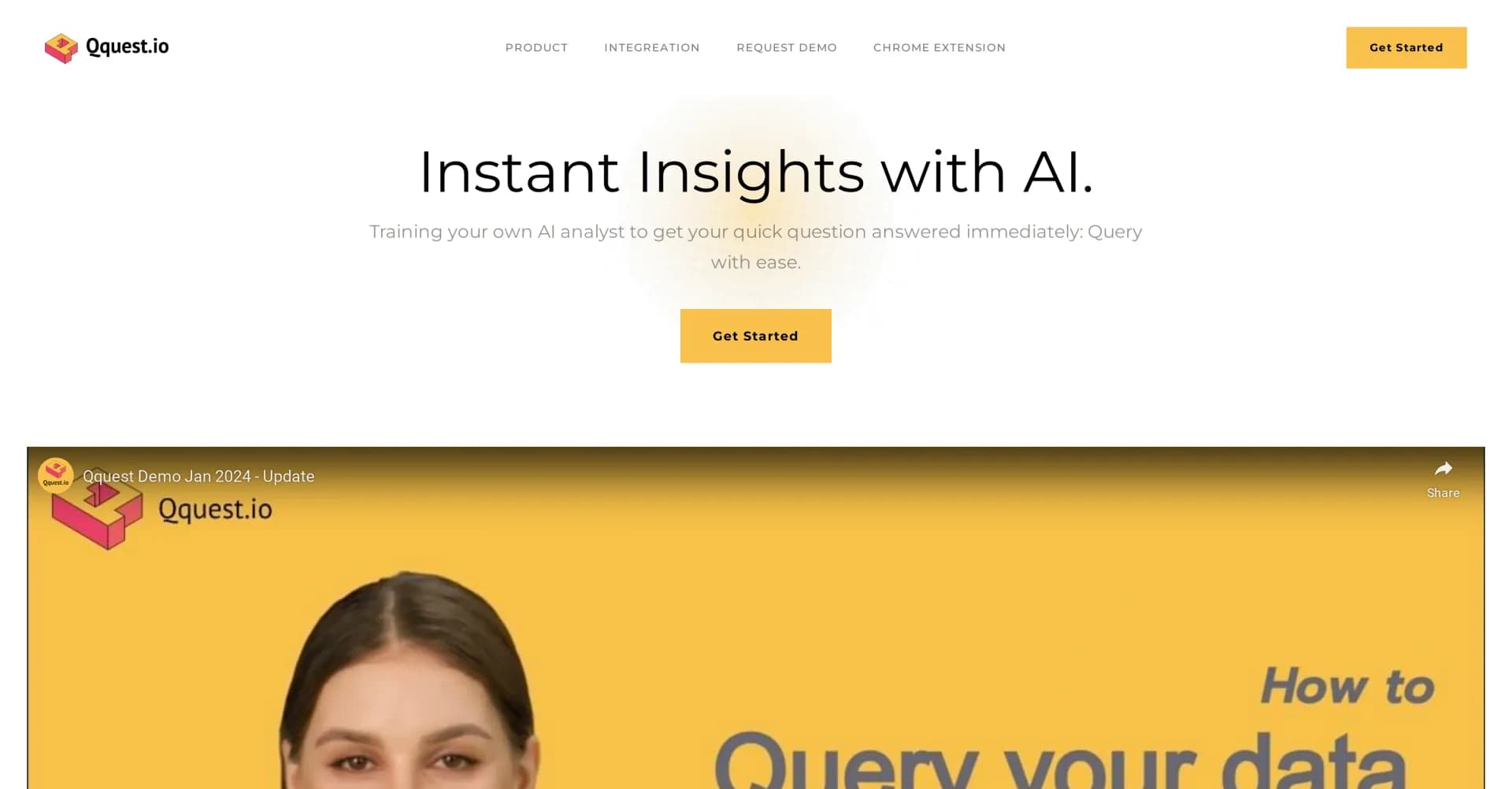 Qquest homepage screenshot — Generative AI for insight queries.