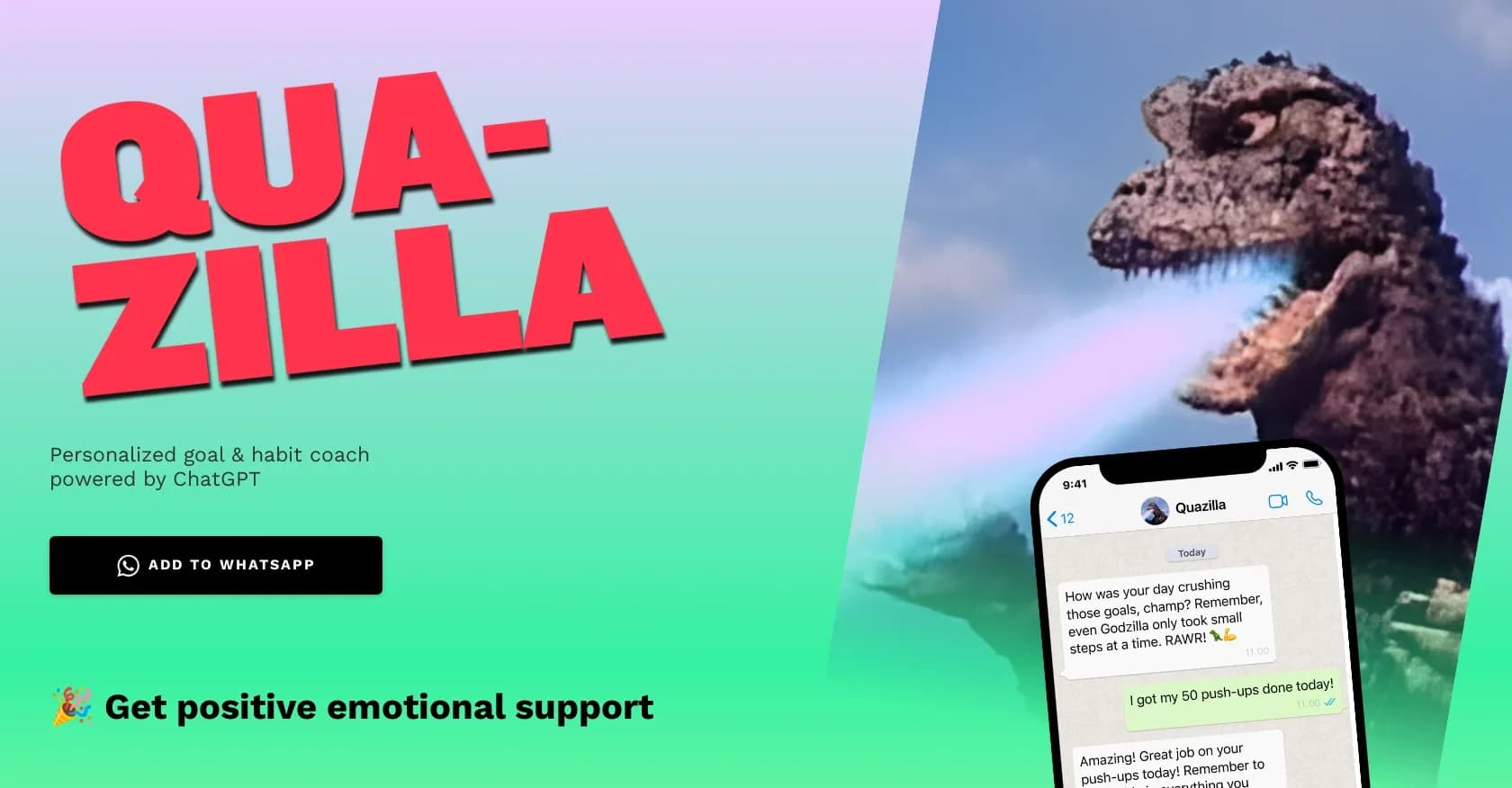 Quazilla by Squad homepage screenshot — Your personal AI coach for goals and habits