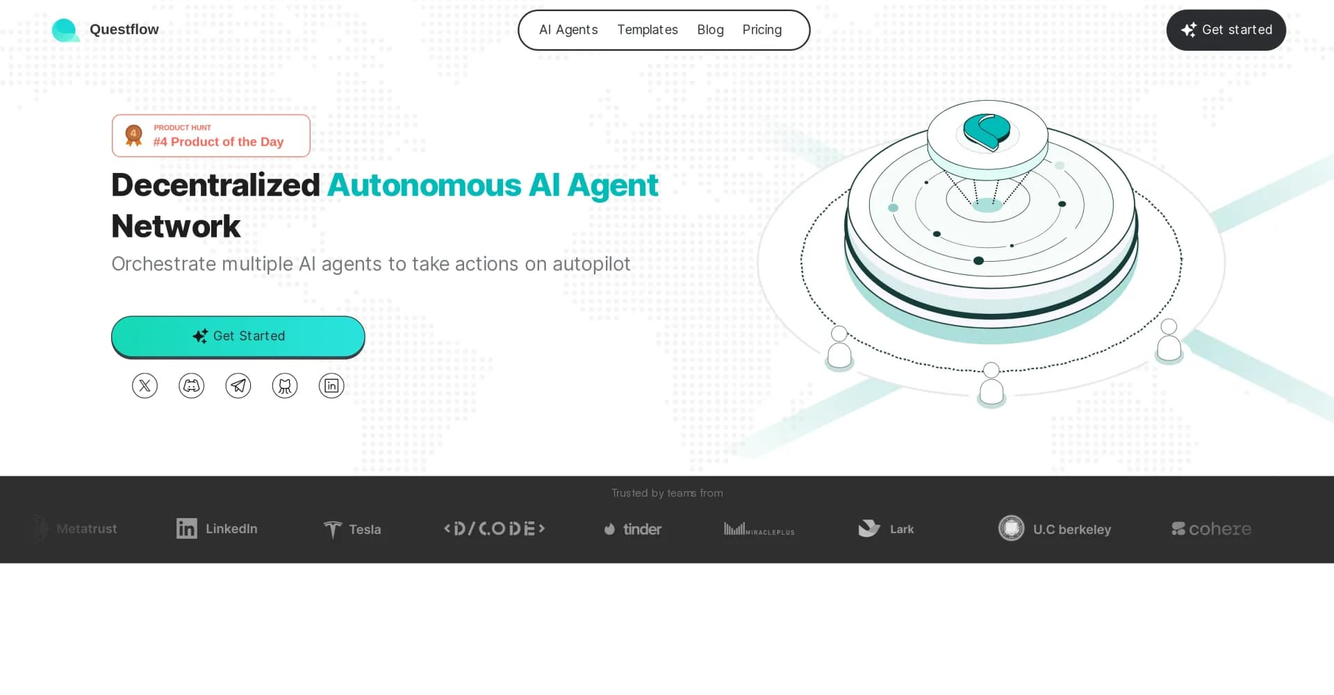 Questflow homepage screenshot — Automate work with no-code on AI Workflow Builder.