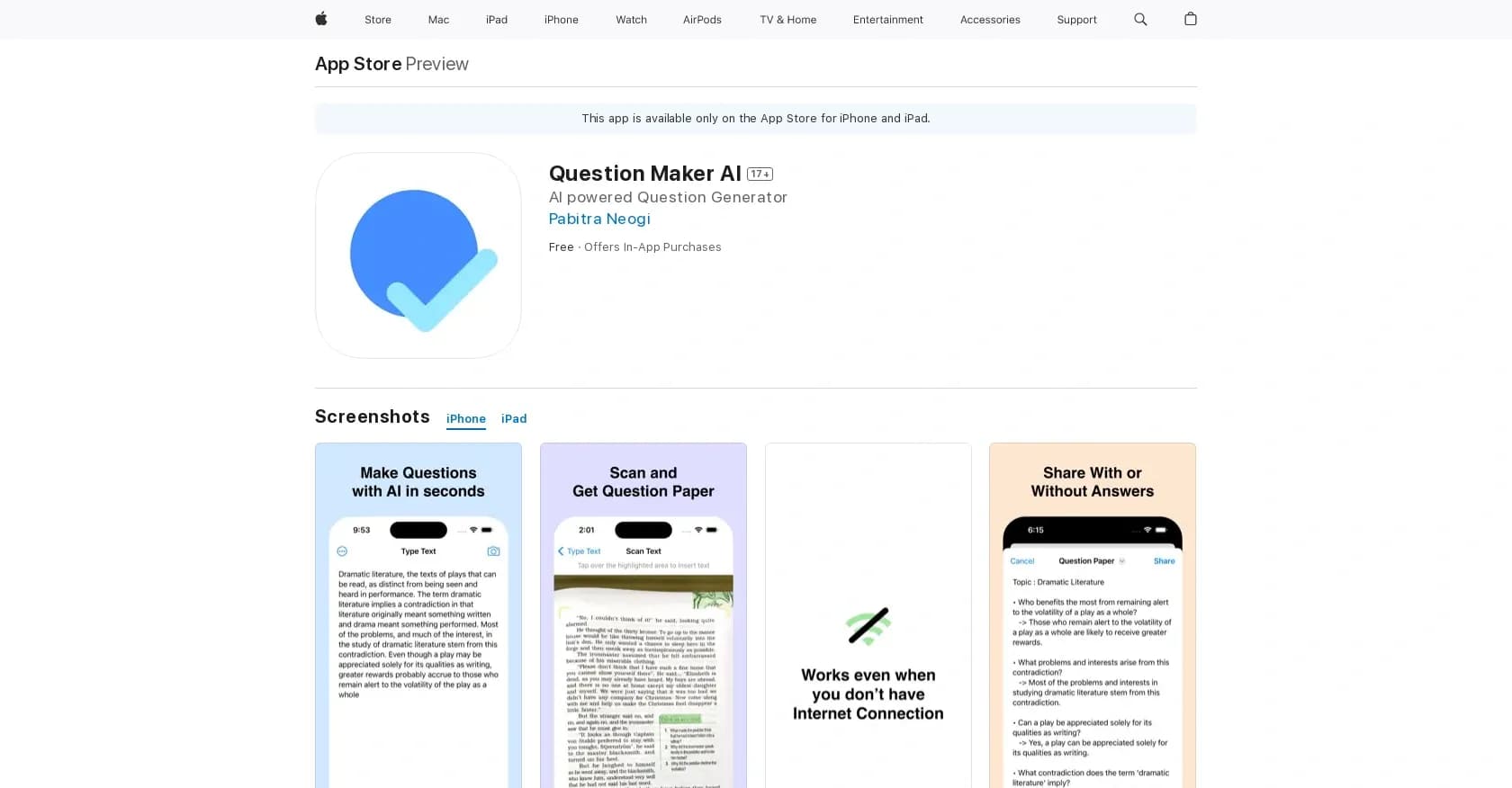 Question Maker AI homepage screenshot — Quiz and question creation
