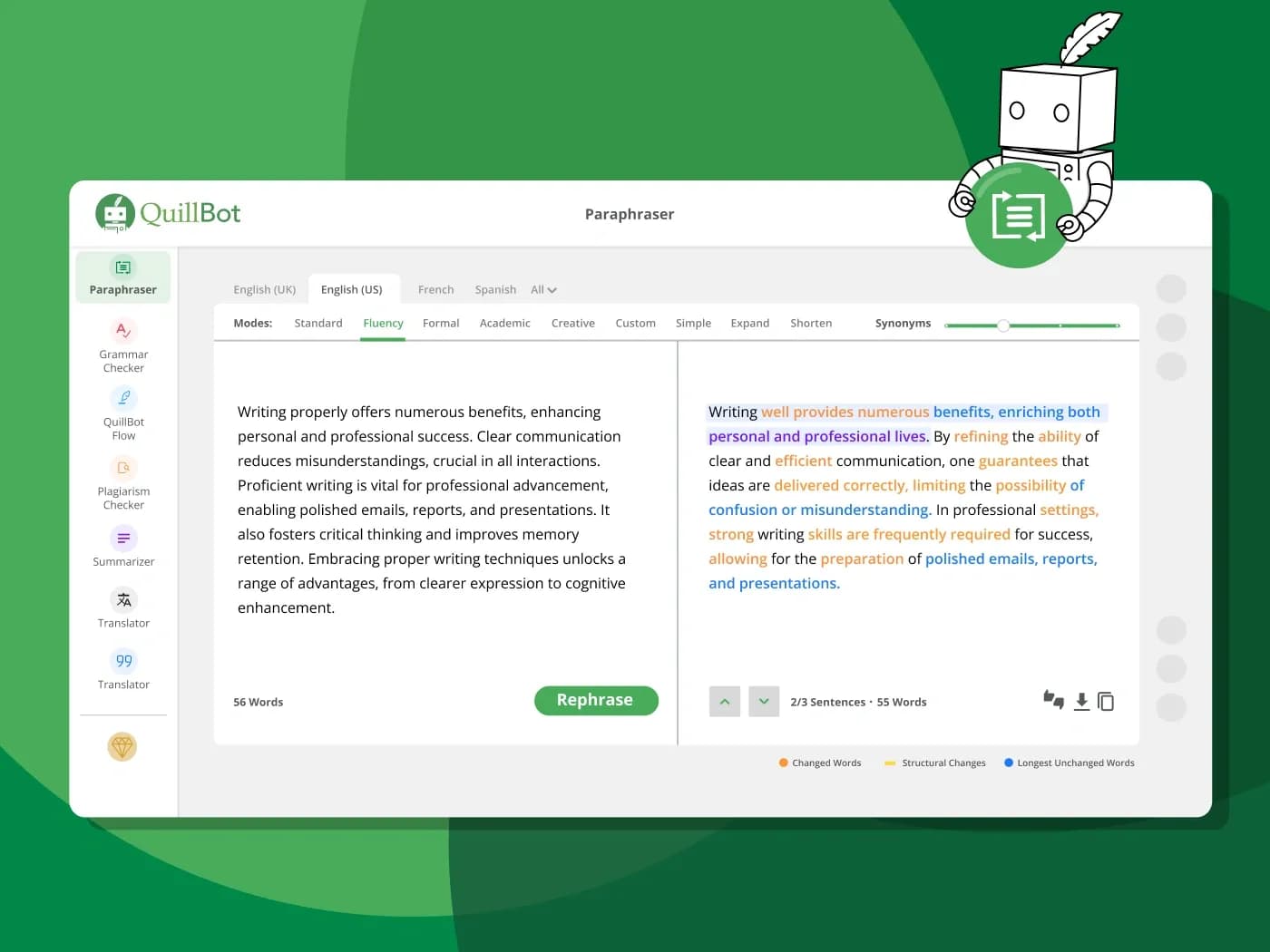 QuillBot: AI writing companion homepage screenshot — The essential AI writing companion