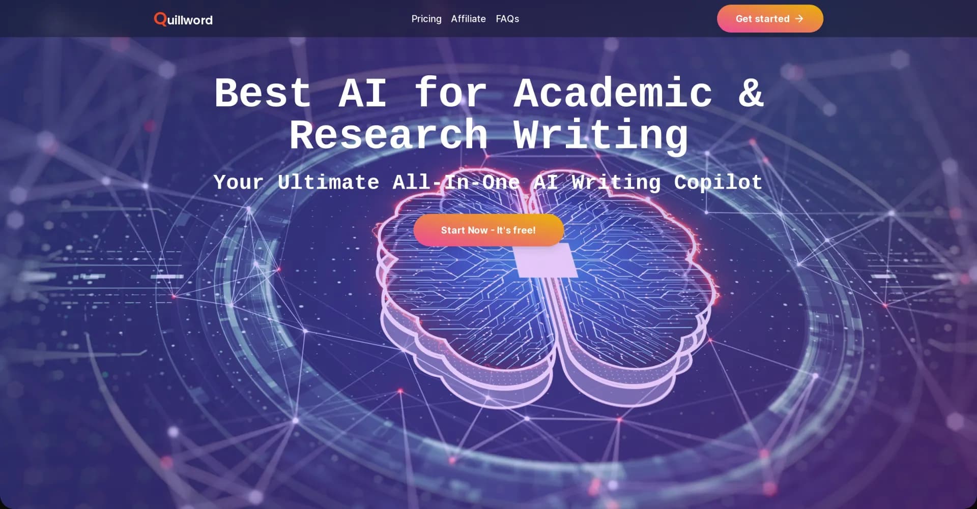 QuillWord homepage screenshot — Your Ultimate All-In-One AI Writing Copilot