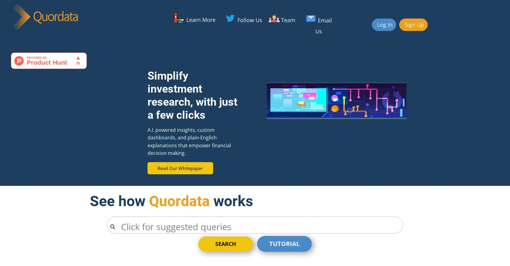 Quordata homepage screenshot — Simplify investment research with AI-powered insights