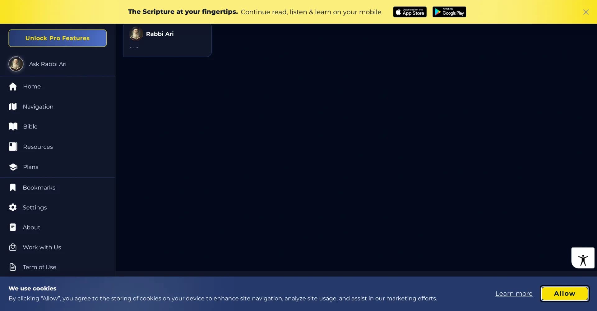 Rabbi AI homepage screenshot — Explore the Hebrew Bible with AI-powered insights.