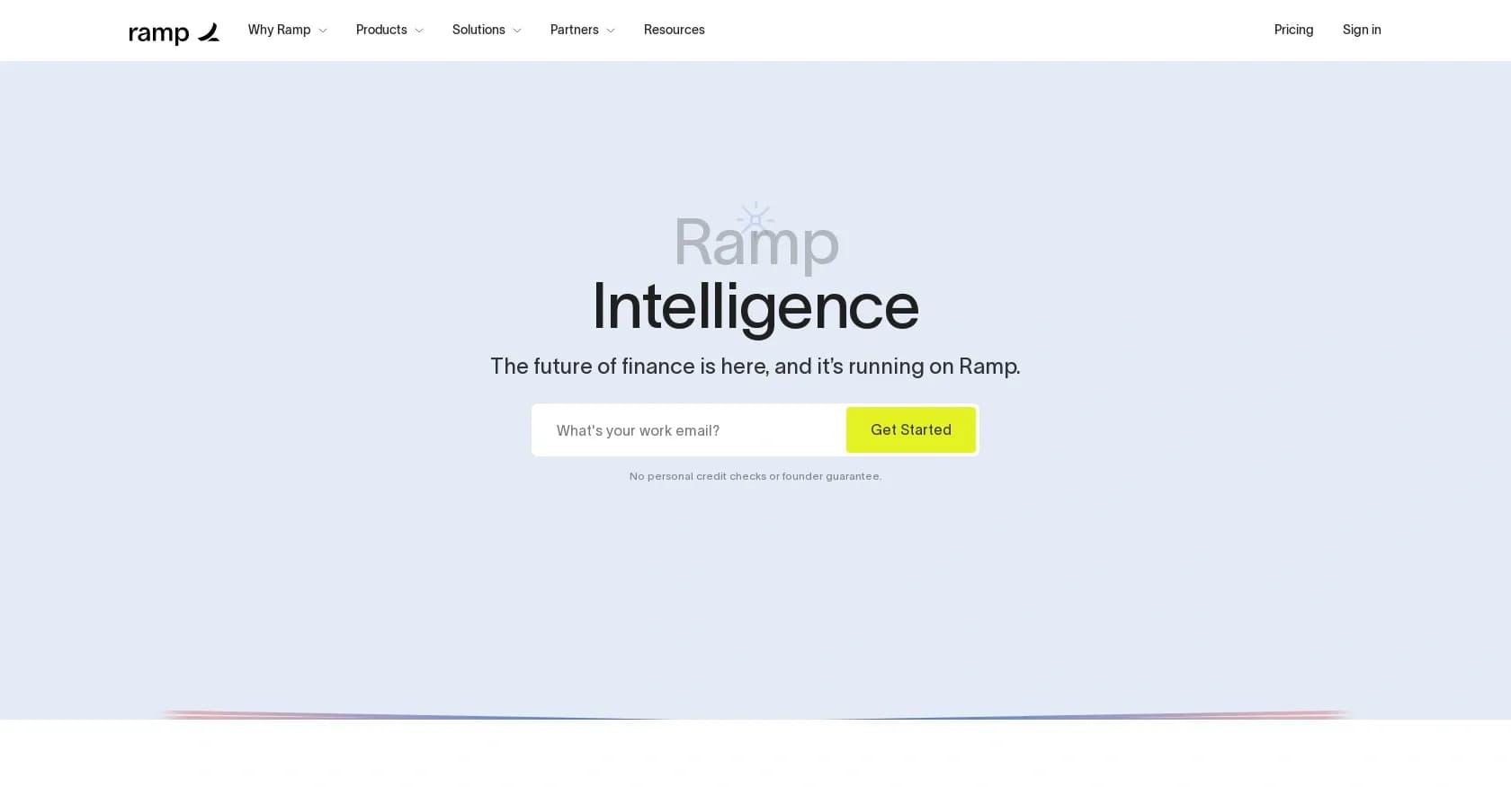 Ramp homepage screenshot — AI-powered finance that saves time and money.