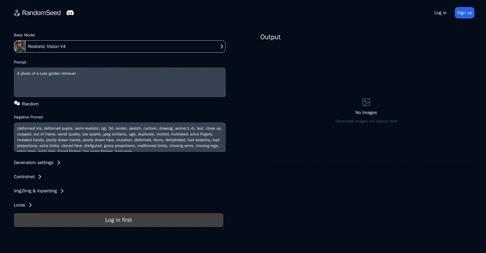 RandomSeed homepage screenshot — Effortless AI image generation with custom models