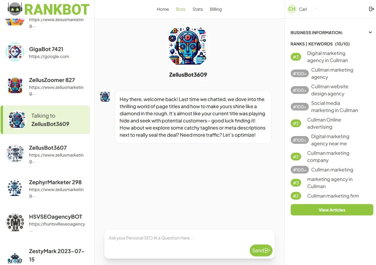 RankBot homepage screenshot — The Best AI Bot to Build Your SEO Backlinks