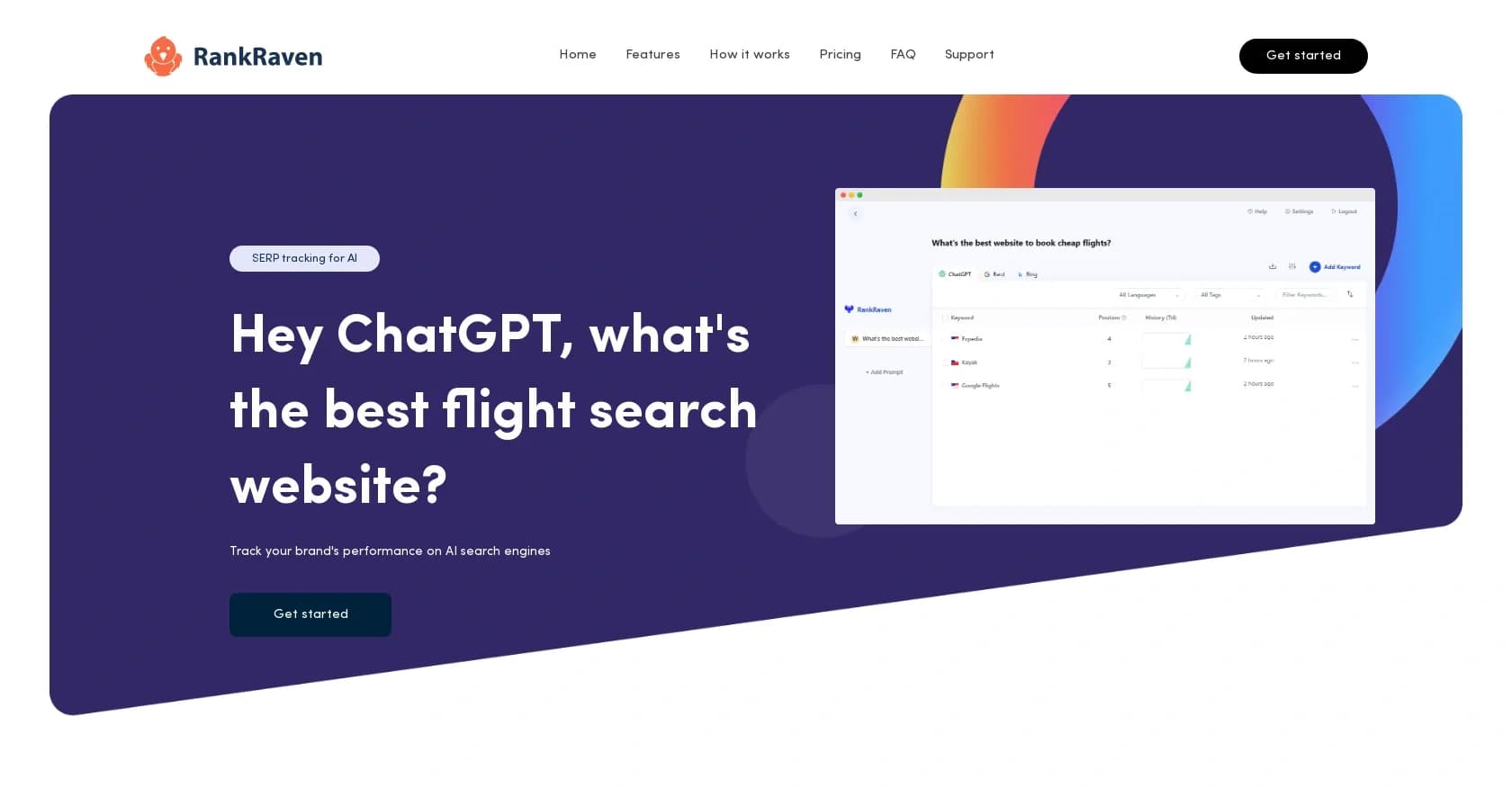 RankRaven homepage screenshot — Track your brand's performance on AI search engines