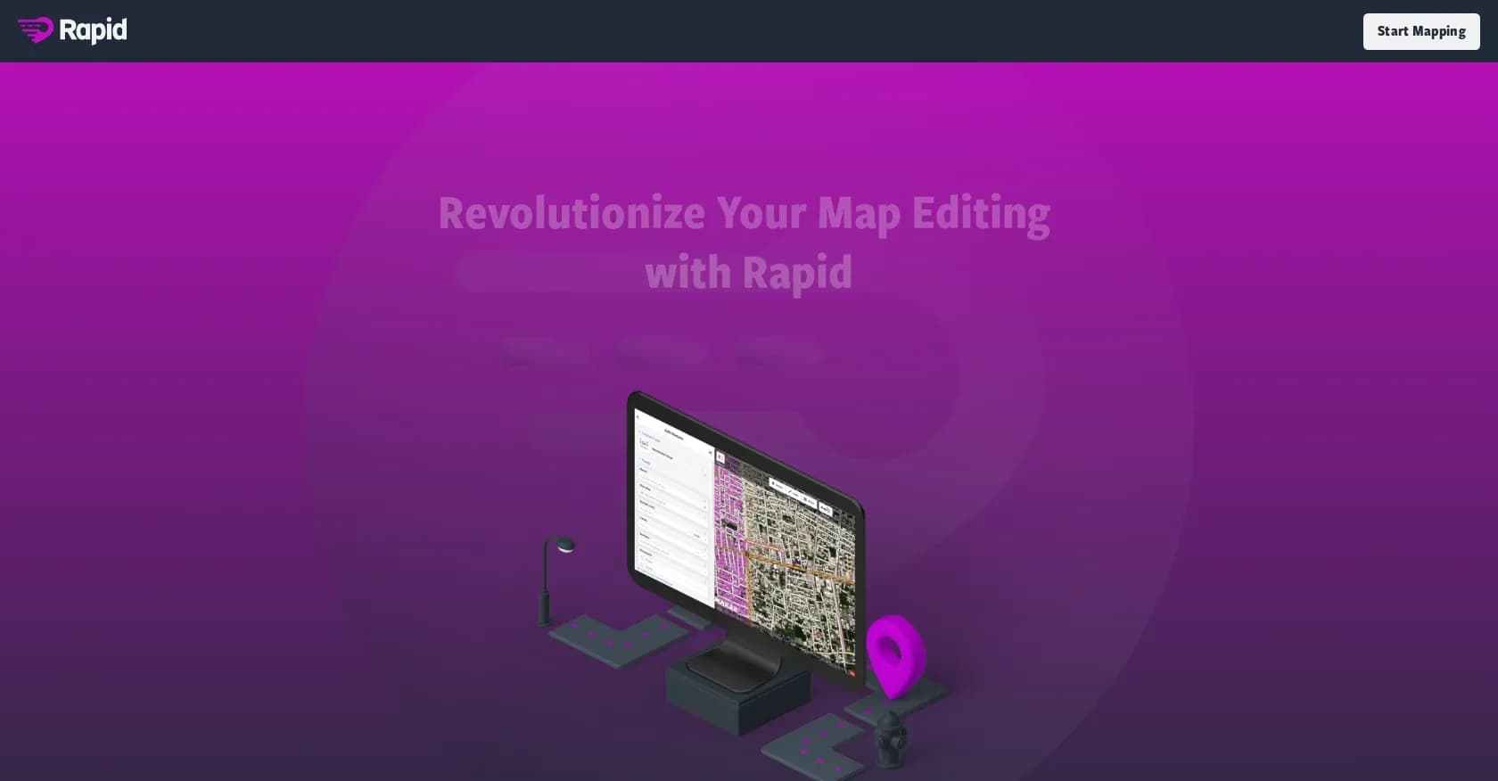 RapidEditor homepage screenshot — Revolutionize map editing with AI and open data.