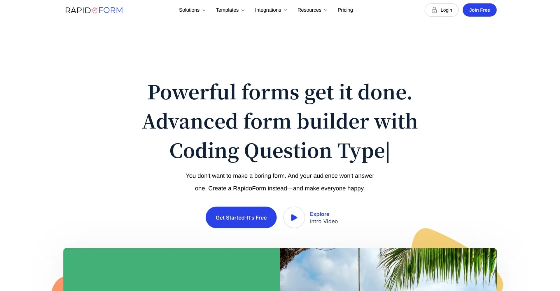 RapidoForm homepage screenshot — Create engaging forms that get more responses.