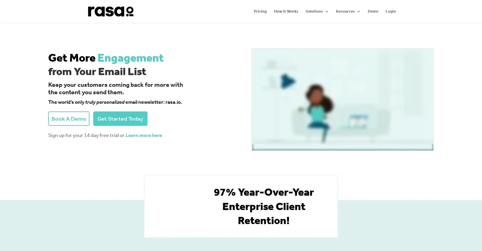 rasa.io homepage screenshot — Personalized newsletters for every subscriber.