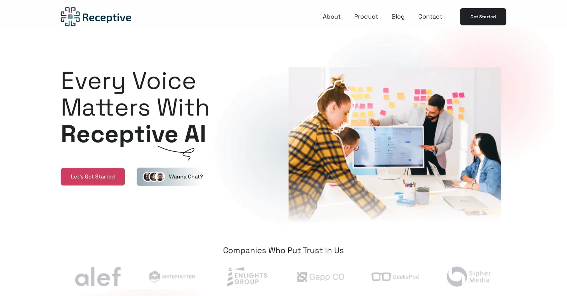 Receptive AI homepage screenshot — Boost retention through safe work cultures