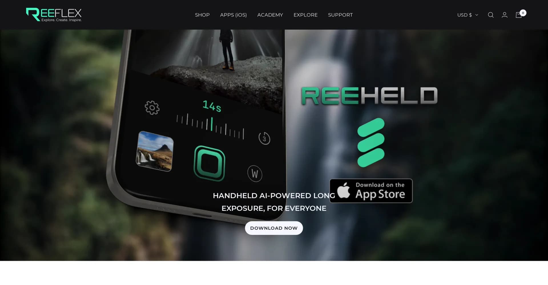 Reeheld homepage screenshot — Upgrade your iPhone camera with pro-level lenses.