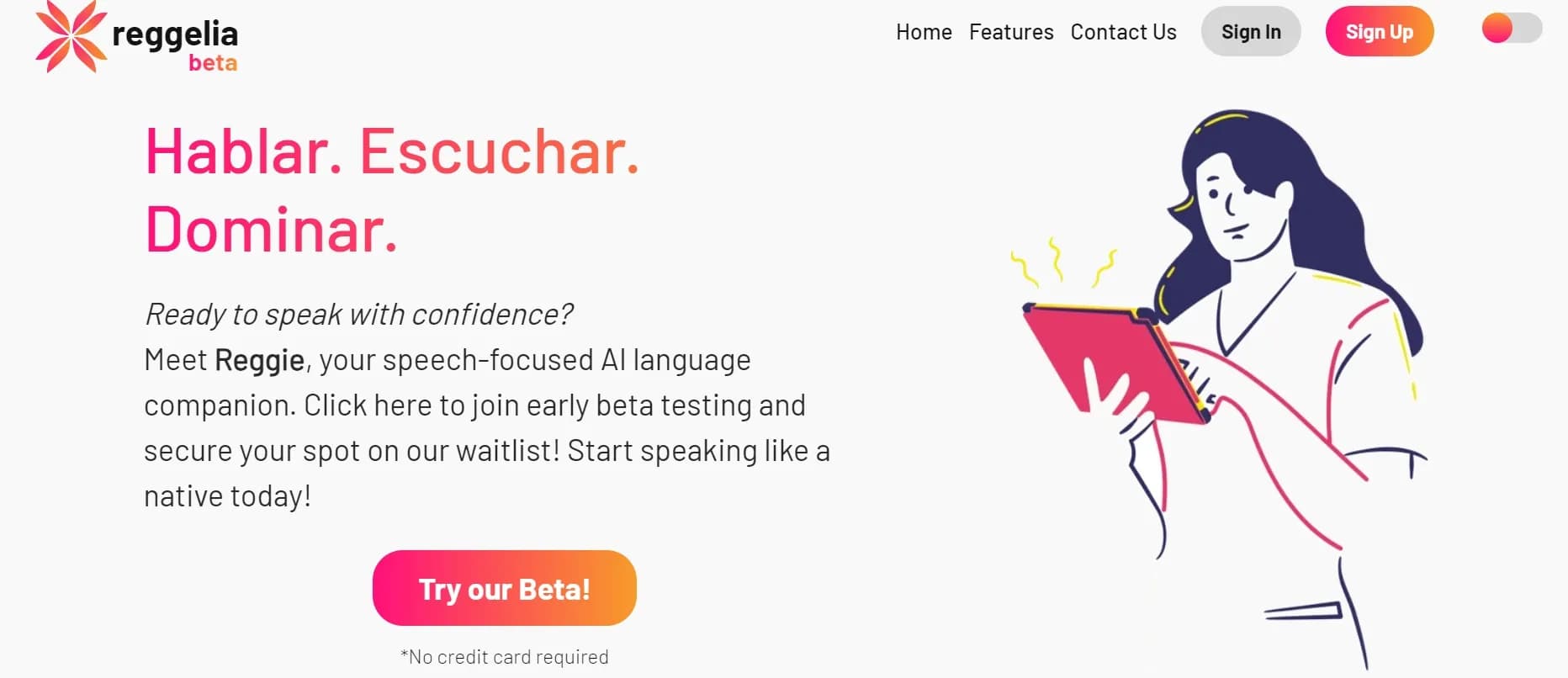 Reggie homepage screenshot — Master native-like pronunciation with AI-powered speech prac