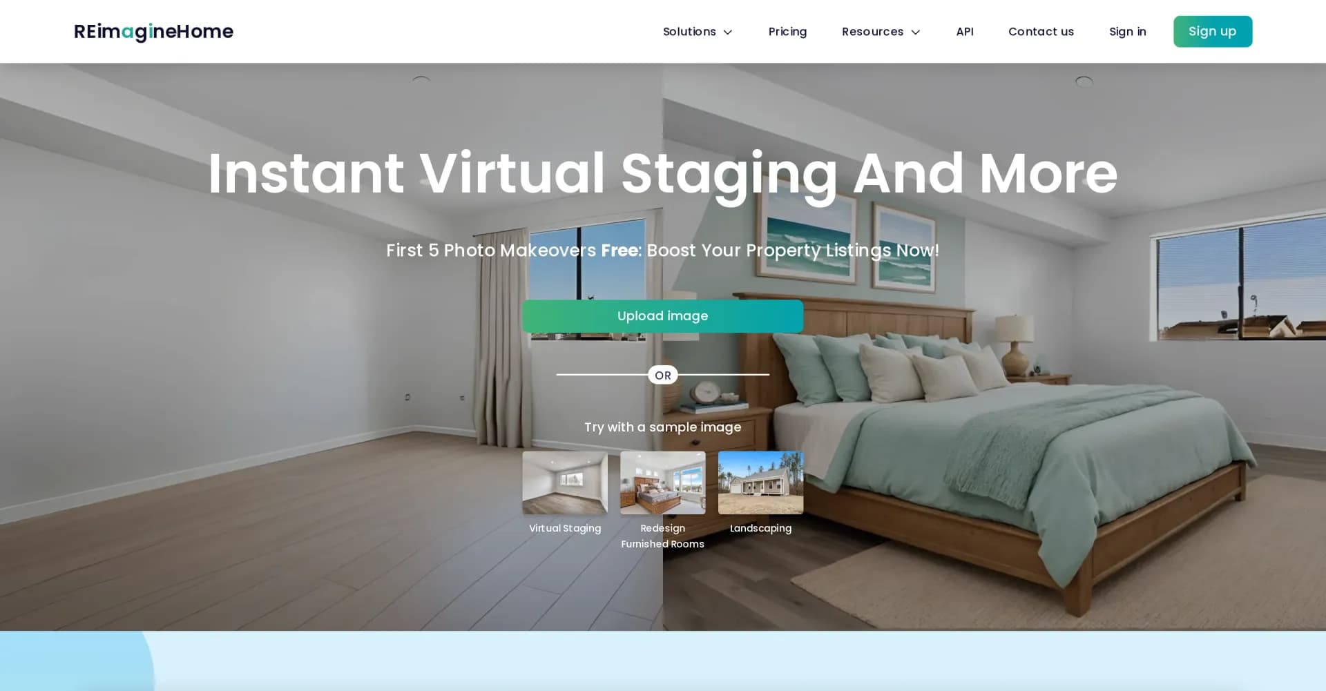 REimagineHome homepage screenshot — AI-powered interior design reimagined