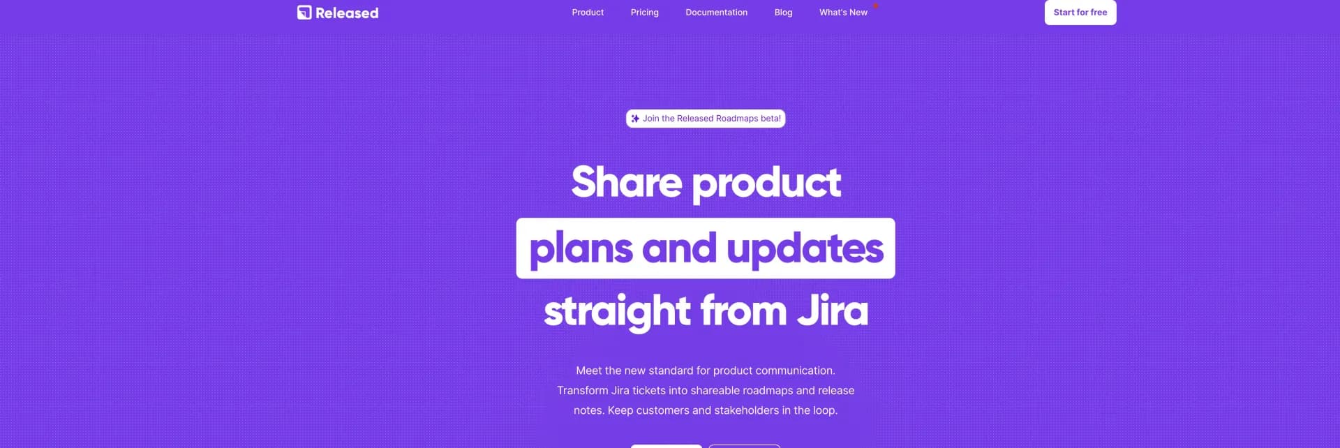 Released homepage screenshot — AI-powered release notes from Jira tickets.