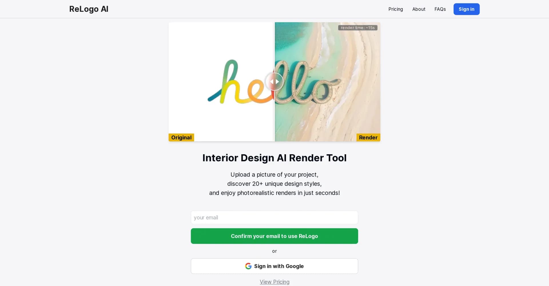 Relogoai homepage screenshot — Transform logos into 20+ unique styles instantly.