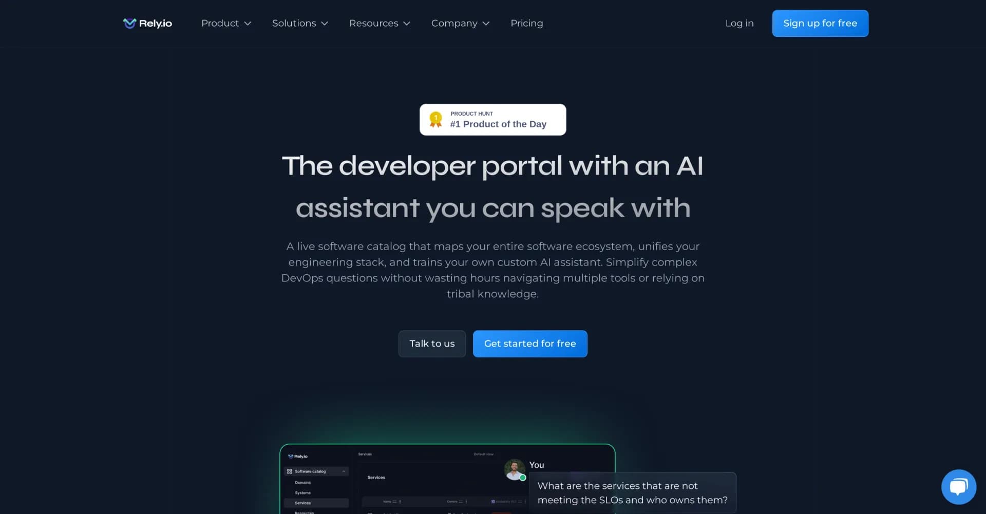Rely.io homepage screenshot — Empower engineering teams with smart service management.