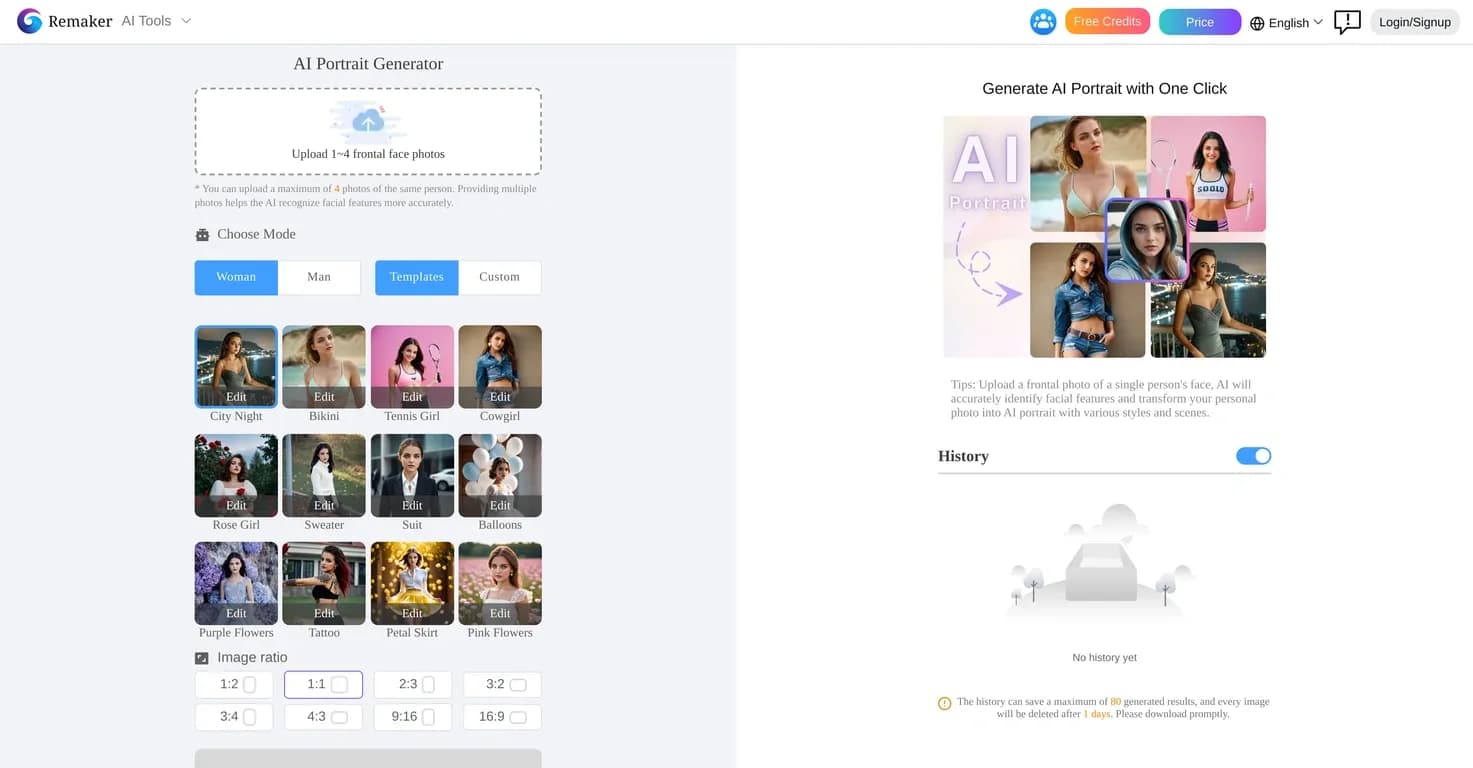 AI Portrait - Remaker homepage screenshot — Convert photos into artistic AI portraits instantly.