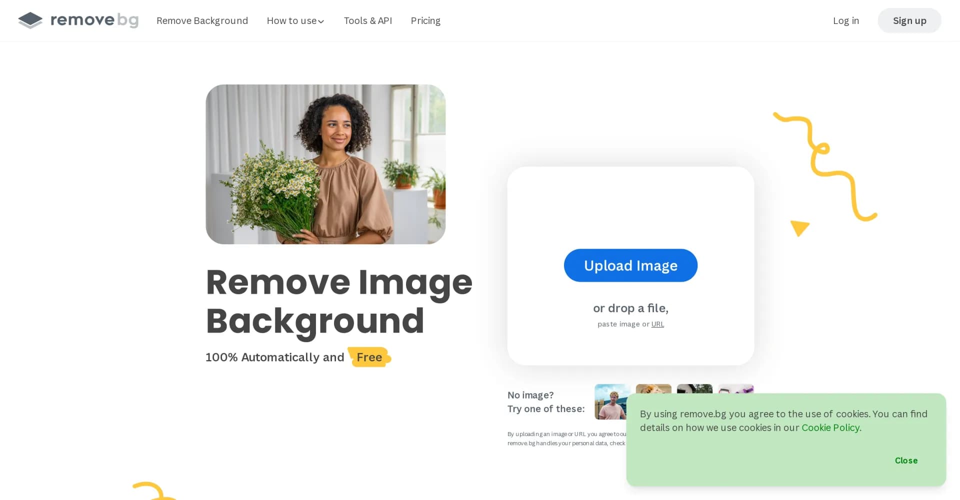 remove.bg homepage screenshot — Remove image backgrounds in 5 seconds with one click